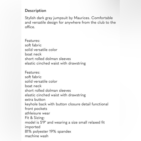 Maurices Classic Traveler Charcoal Grey Jumpsuit 1X - Picture 4 of 6